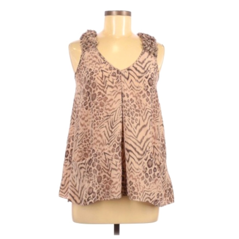 Rebecca Taylor Animal Print Sleeveless Silk Top